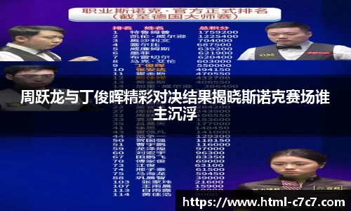 周跃龙与丁俊晖精彩对决结果揭晓斯诺克赛场谁主沉浮
