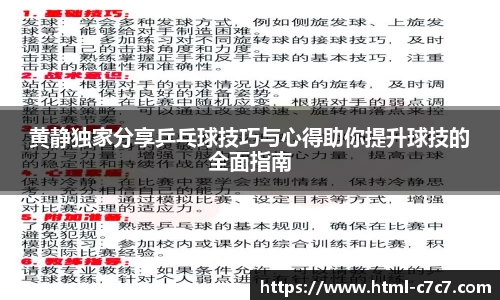 黄静独家分享乒乓球技巧与心得助你提升球技的全面指南