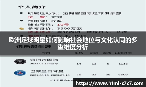 欧洲足球明星如何影响社会地位与文化认同的多重维度分析